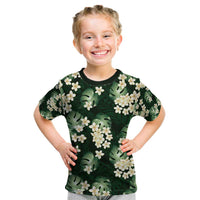 Green Tropical Hawaii Kid T Shirt Seamless Monstera Plumeria Hawaiian Pattern LT14 Green - Polynesian Pride