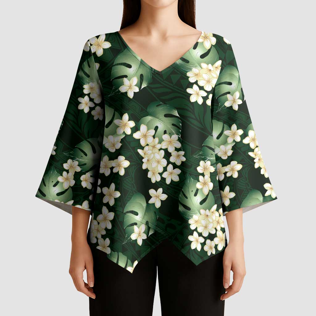 Green Tropical Hawaii Kimono Sleeve Blouse Seamless Monstera Plumeria Hawaiian Pattern LT14 - Polynesian Pride