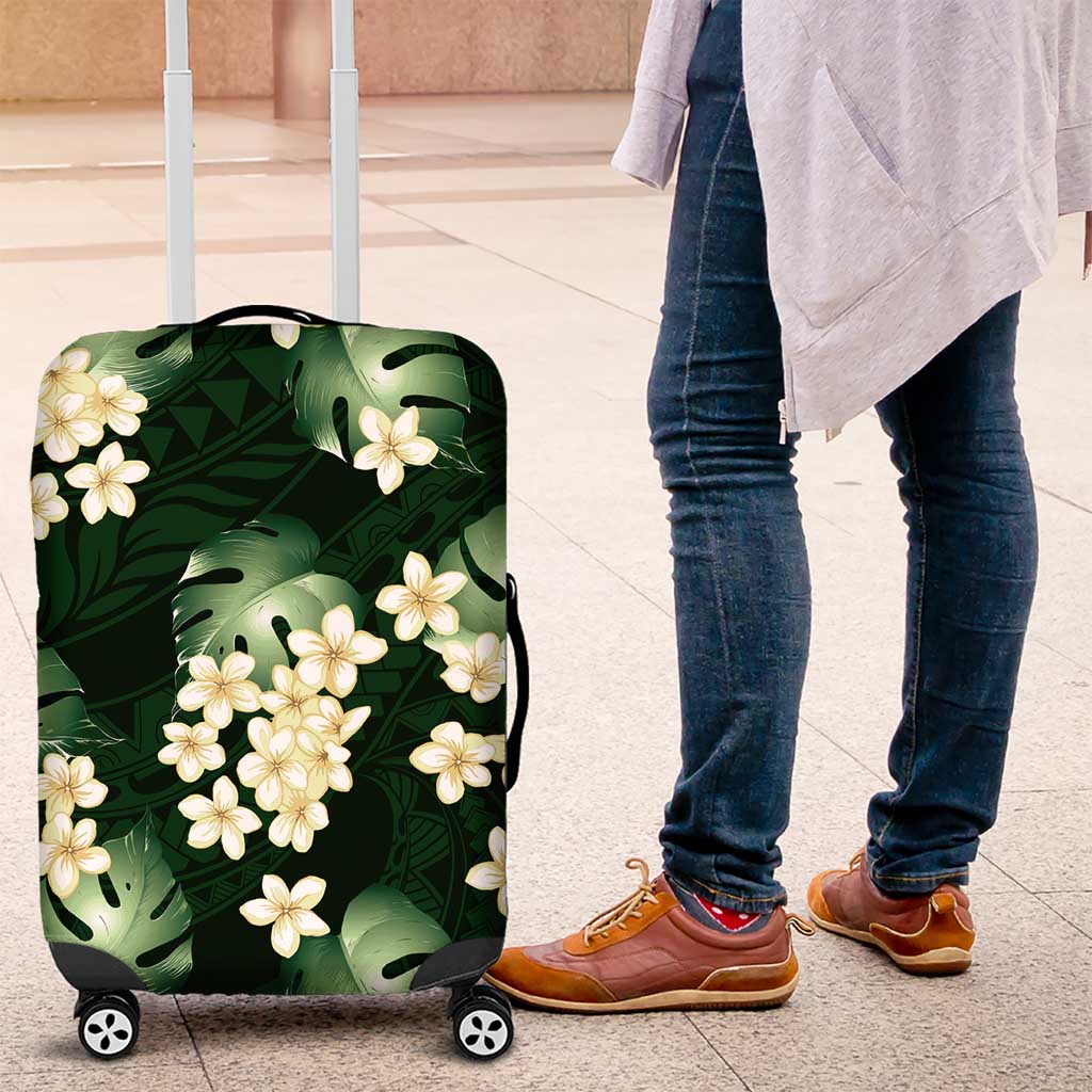 Green Tropical Hawaii Luggage Cover Seamless Monstera Plumeria Hawaiian Pattern LT14 Green - Polynesian Pride