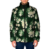 Green Tropical Hawaii Padded Jacket Seamless Monstera Plumeria Hawaiian Pattern - Polynesian Pride