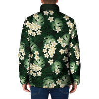 Green Tropical Hawaii Padded Jacket Seamless Monstera Plumeria Hawaiian Pattern - Polynesian Pride