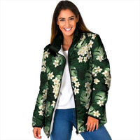 Green Tropical Hawaii Padded Jacket Seamless Monstera Plumeria Hawaiian Pattern - Polynesian Pride