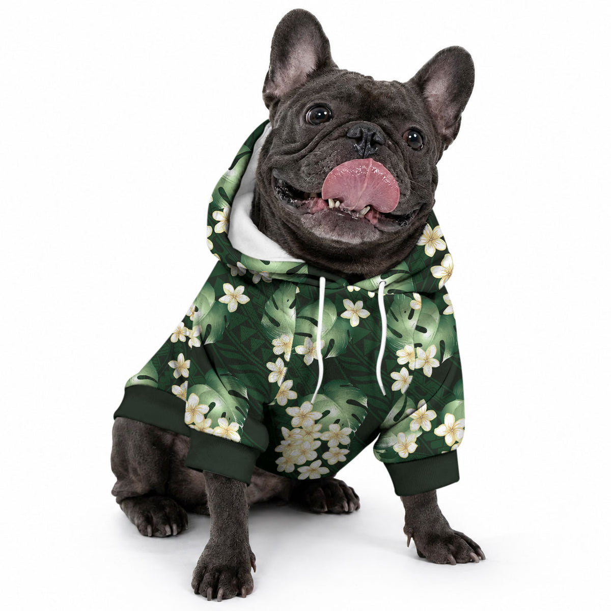 Green Tropical Hawaii Pet Hoodie Seamless Monstera Plumeria Hawaiian Pattern LT14 - Polynesian Pride