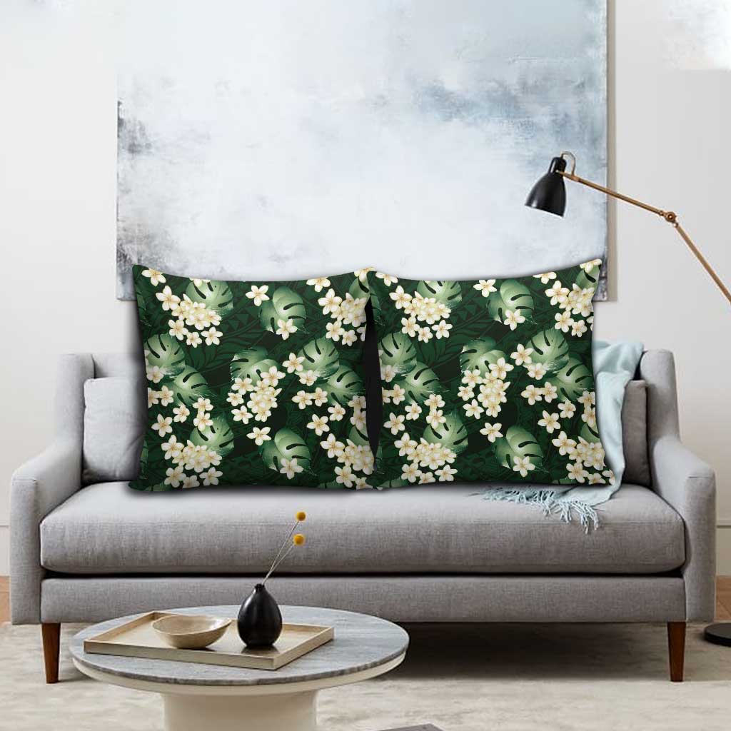 Green Tropical Hawaii Pillow Cover Seamless Monstera Plumeria Hawaiian Pattern - Polynesian Pride