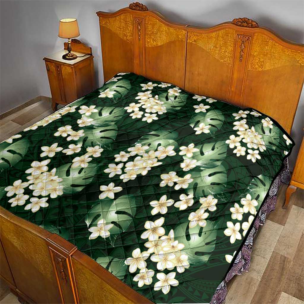 Green Tropical Hawaii Quilt Seamless Monstera Plumeria Hawaiian Pattern - Polynesian Pride