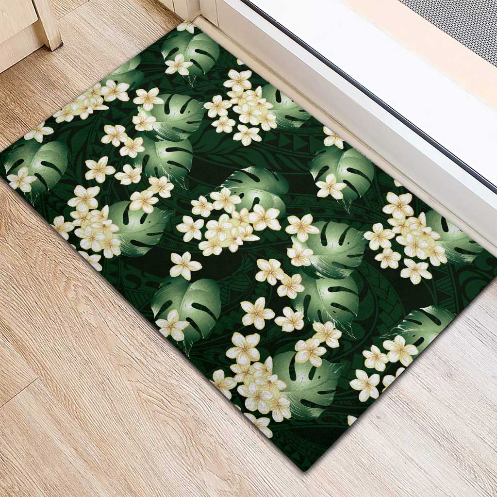 Green Tropical Hawaii Rubber Doormat Seamless Monstera Plumeria Hawaiian Pattern - Polynesian Pride