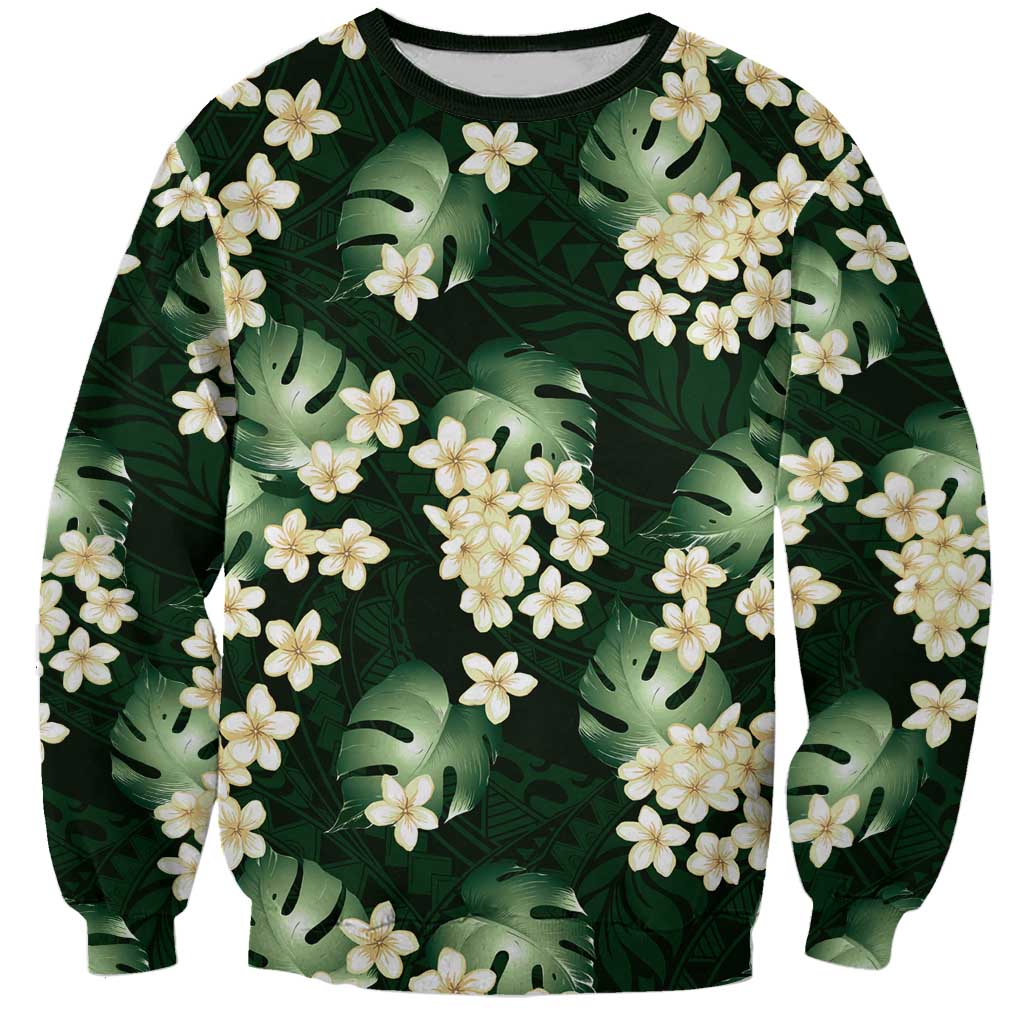Green Tropical Hawaii Sweatshirt Seamless Monstera Plumeria Hawaiian Pattern - Polynesian Pride