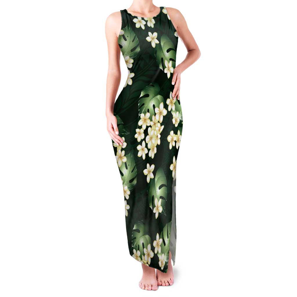 Green Tropical Hawaii Tank Maxi Dress Seamless Monstera Plumeria Hawaiian Pattern LT14 Women Green - Polynesian Pride
