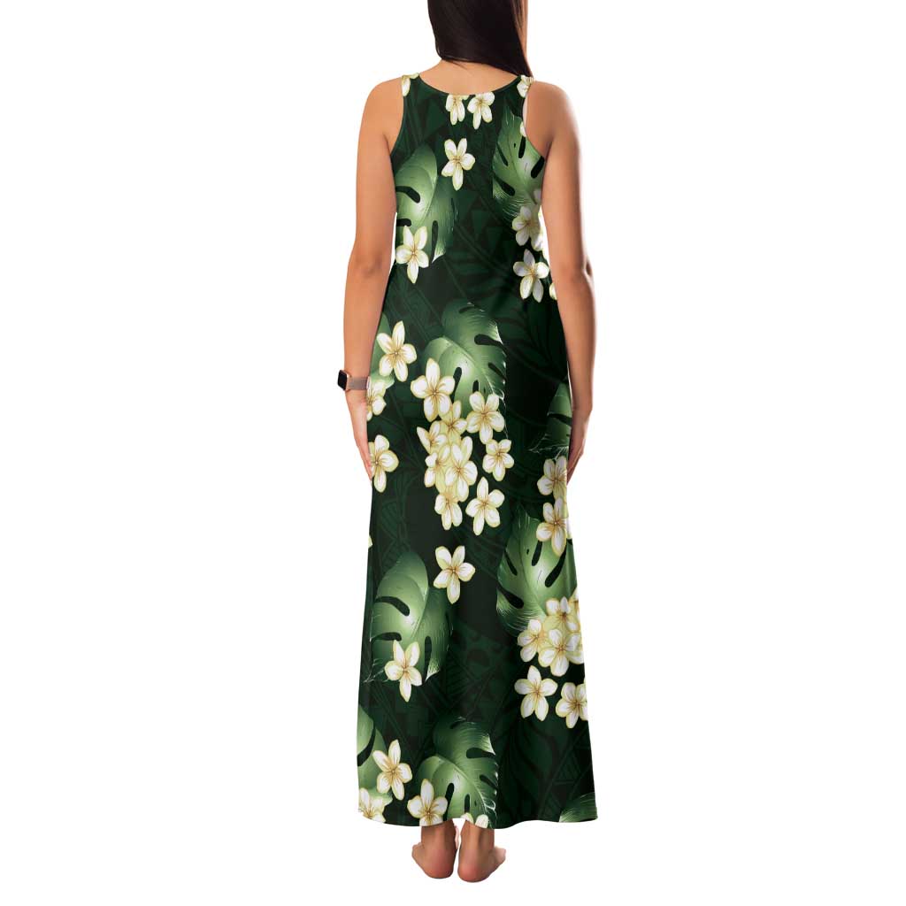 Green Tropical Hawaii Tank Maxi Dress Seamless Monstera Plumeria Hawaiian Pattern LT14 - Polynesian Pride