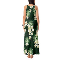 Green Tropical Hawaii Tank Maxi Dress Seamless Monstera Plumeria Hawaiian Pattern LT14 - Polynesian Pride