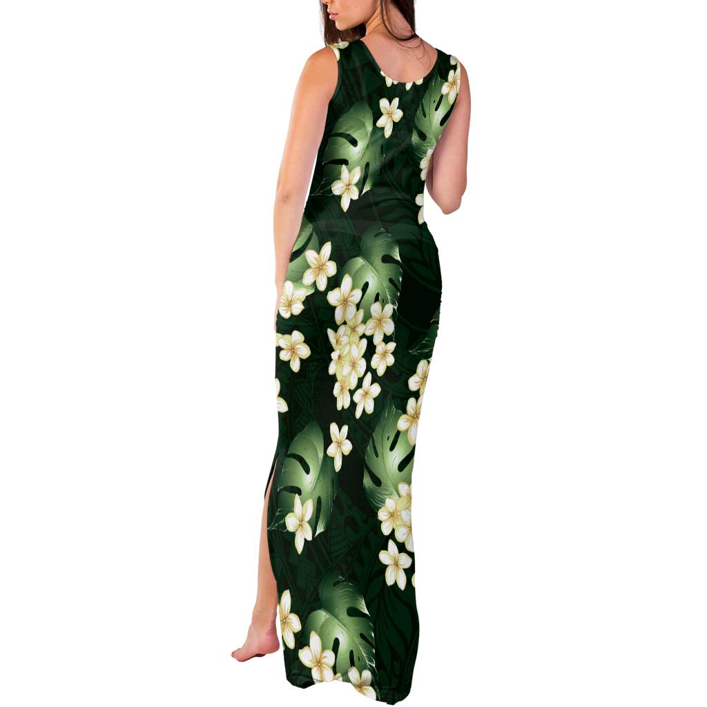 Green Tropical Hawaii Tank Maxi Dress Seamless Monstera Plumeria Hawaiian Pattern LT14 - Polynesian Pride