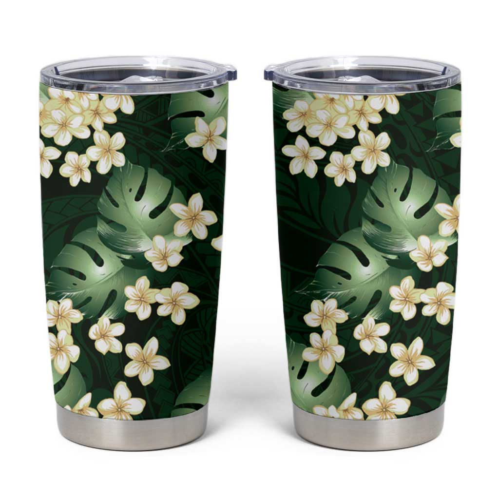 Green Tropical Hawaii Tumbler Cup Seamless Monstera Plumeria Hawaiian Pattern LT14 Green - Polynesian Pride