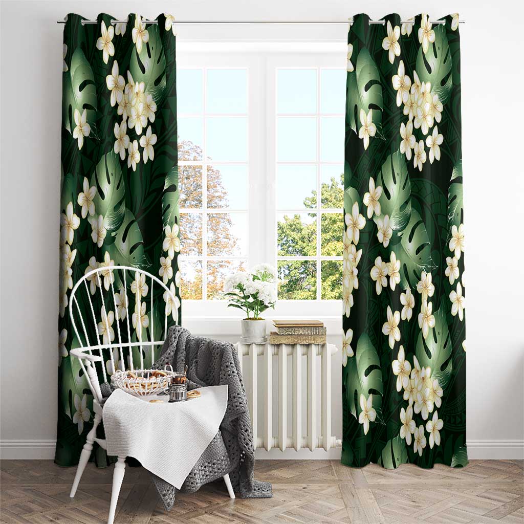 Green Tropical Hawaii Window Curtain Seamless Monstera Plumeria Hawaiian Pattern - Polynesian Pride