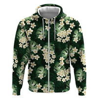 Green Tropical Hawaii Zip Hoodie Seamless Monstera Plumeria Hawaiian Pattern LT14 Zip Hoodie Green - Polynesian Pride