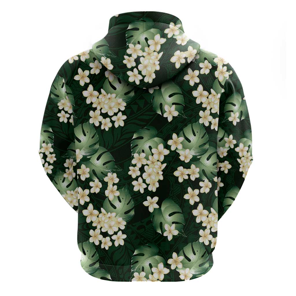 Green Tropical Hawaii Zip Hoodie Seamless Monstera Plumeria Hawaiian Pattern LT14 - Polynesian Pride
