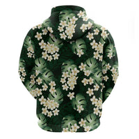 Green Tropical Hawaii Zip Hoodie Seamless Monstera Plumeria Hawaiian Pattern LT14 - Polynesian Pride