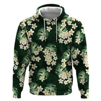 Green Tropical Hawaii Zip Hoodie Seamless Monstera Plumeria Hawaiian Pattern LT14 Pullover Hoodie Green - Polynesian Pride