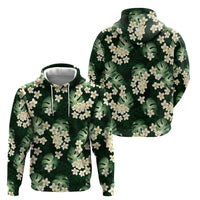 Green Tropical Hawaii Zip Hoodie Seamless Monstera Plumeria Hawaiian Pattern LT14 - Polynesian Pride