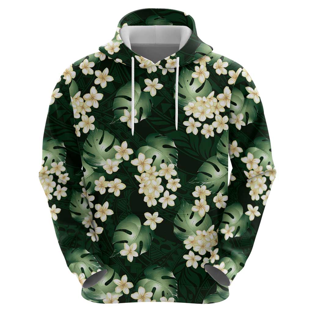 Green Tropical Hawaii Zip Hoodie Seamless Monstera Plumeria Hawaiian Pattern LT14 - Polynesian Pride