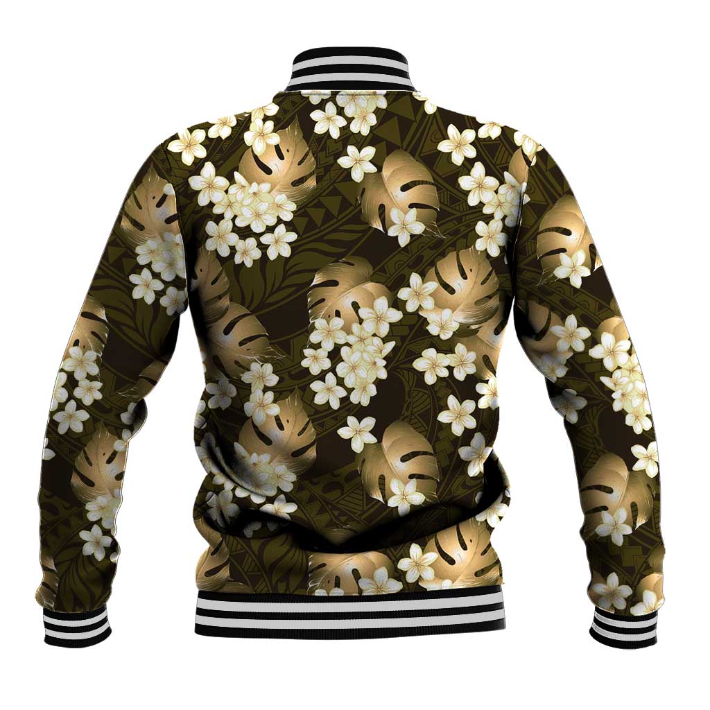 Gold Tropical Hawaii Baseball Jacket Seamless Monstera Plumeria Hawaiian Pattern - Polynesian Pride