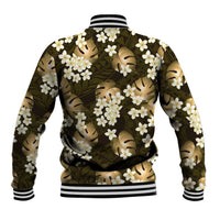 Gold Tropical Hawaii Baseball Jacket Seamless Monstera Plumeria Hawaiian Pattern - Polynesian Pride