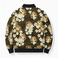 Gold Tropical Hawaii Bomber Puffer Jacket Seamless Monstera Plumeria Hawaiian Pattern - Polynesian Pride