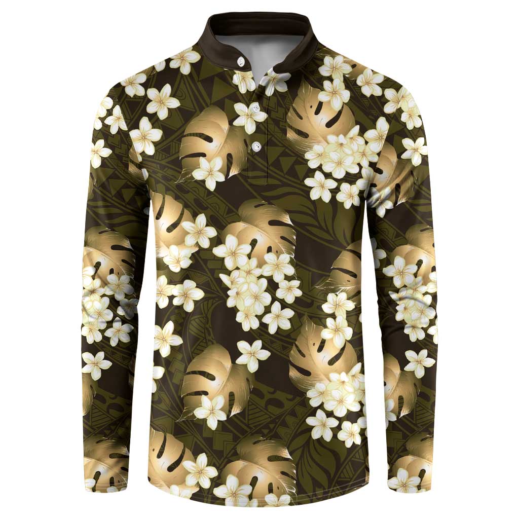 Gold Tropical Hawaii Button Sweatshirt Seamless Monstera Plumeria Hawaiian Pattern LT14 Gold - Polynesian Pride