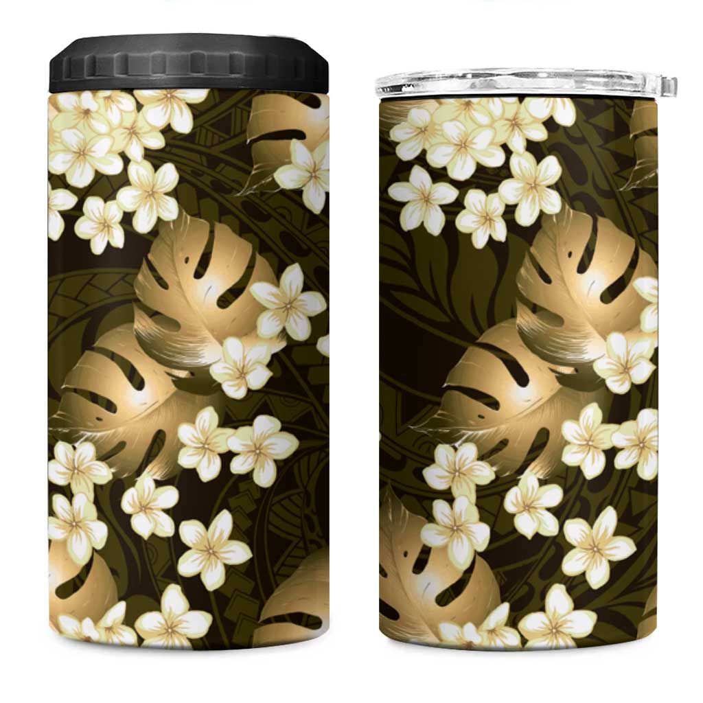 Gold Tropical Hawaii 4 in 1 Can Cooler Tumbler Seamless Monstera Plumeria Hawaiian Pattern LT14 One Size: 16 oz Gold - Polynesian Pride