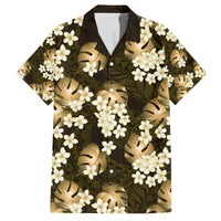 Gold Tropical Hawaii Family Matching Off The Shoulder Long Sleeve Dress and Hawaiian Shirt Seamless Monstera Plumeria Hawaiian Pattern LT14 Dad's Shirt - Short Sleeve Gold - Polynesian Pride