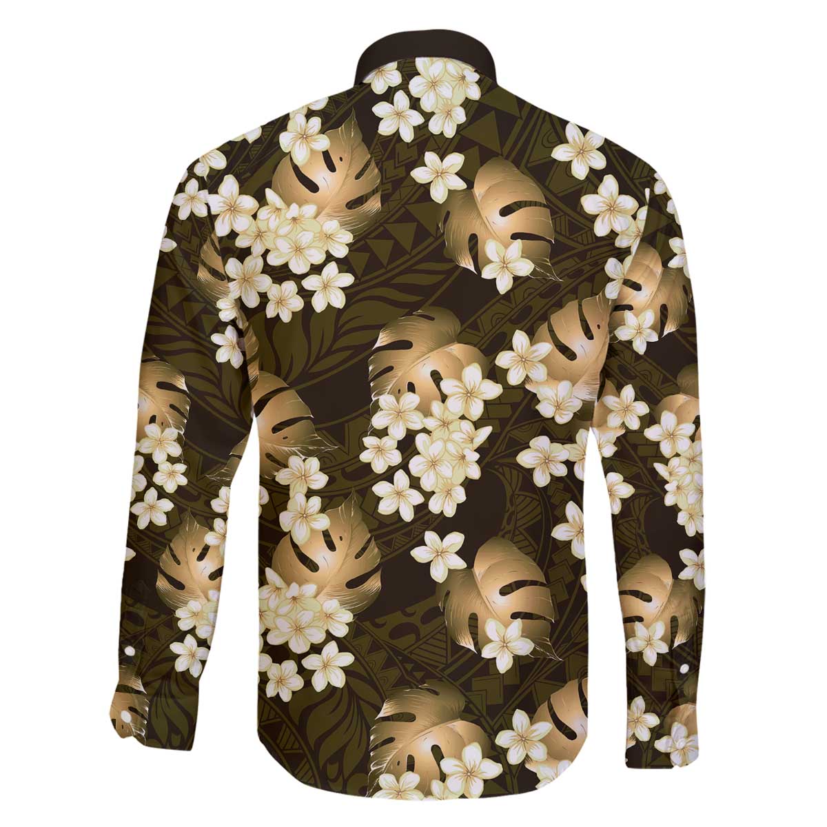 Gold Tropical Hawaii Family Matching Off The Shoulder Long Sleeve Dress and Hawaiian Shirt Seamless Monstera Plumeria Hawaiian Pattern LT14 - Polynesian Pride