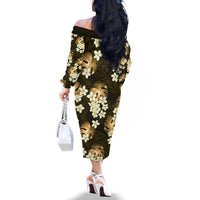 Gold Tropical Hawaii Family Matching Off The Shoulder Long Sleeve Dress and Hawaiian Shirt Seamless Monstera Plumeria Hawaiian Pattern LT14 - Polynesian Pride