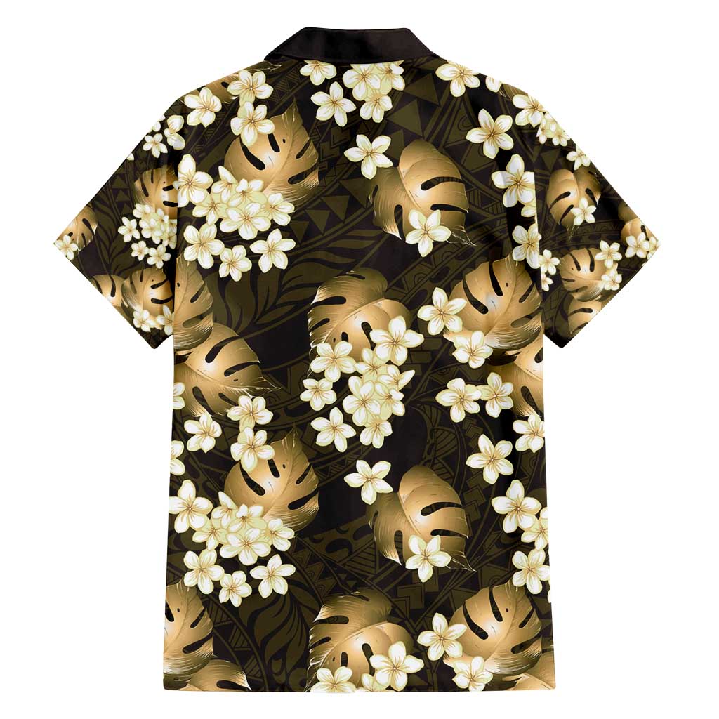 Gold Tropical Hawaii Family Matching Off Shoulder Short Dress and Hawaiian Shirt Seamless Monstera Plumeria Hawaiian Pattern LT14 - Polynesian Pride