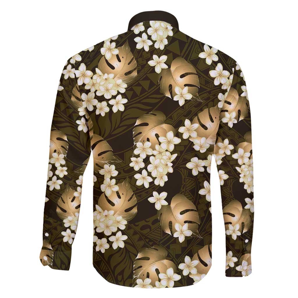 Gold Tropical Hawaii Family Matching Off Shoulder Short Dress and Hawaiian Shirt Seamless Monstera Plumeria Hawaiian Pattern LT14 - Polynesian Pride
