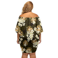 Gold Tropical Hawaii Family Matching Off Shoulder Short Dress and Hawaiian Shirt Seamless Monstera Plumeria Hawaiian Pattern LT14 - Polynesian Pride