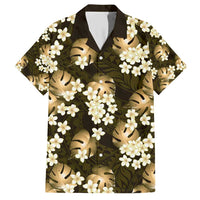 Gold Tropical Hawaii Family Matching Short Sleeve Bodycon Dress and Hawaiian Shirt Seamless Monstera Plumeria Hawaiian Pattern LT14 Dad's Shirt - Short Sleeve Gold - Polynesian Pride