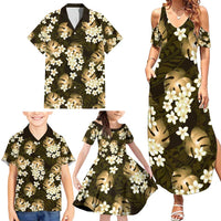 Gold Tropical Hawaii Family Matching Summer Maxi Dress and Hawaiian Shirt Seamless Monstera Plumeria Hawaiian Pattern LT14 - Polynesian Pride