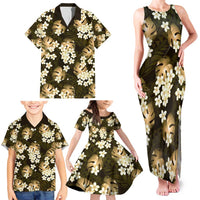 Gold Tropical Hawaii Family Matching Tank Maxi Dress and Hawaiian Shirt Seamless Monstera Plumeria Hawaiian Pattern LT14 - Polynesian Pride