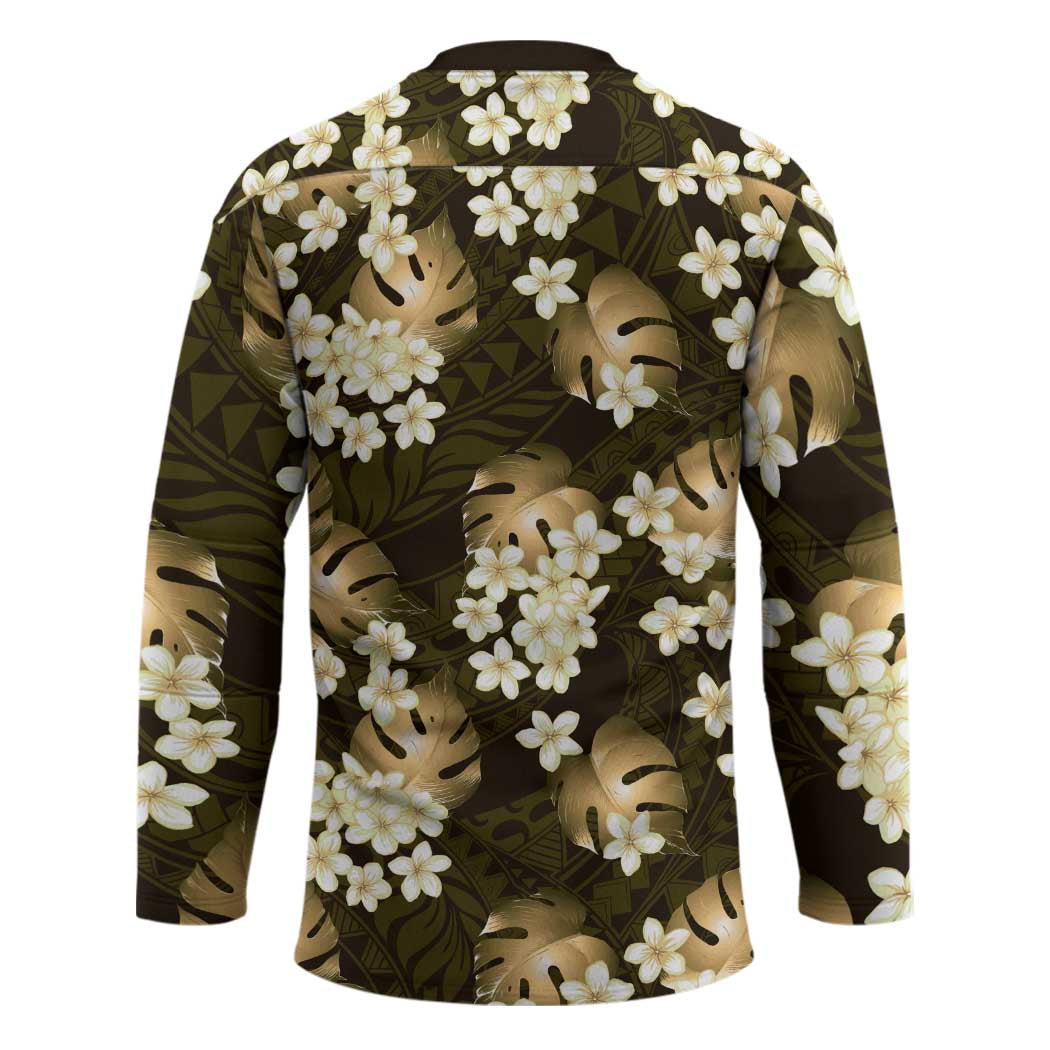 Gold Tropical Hawaii Hockey Jersey Seamless Monstera Plumeria Hawaiian Pattern - Polynesian Pride