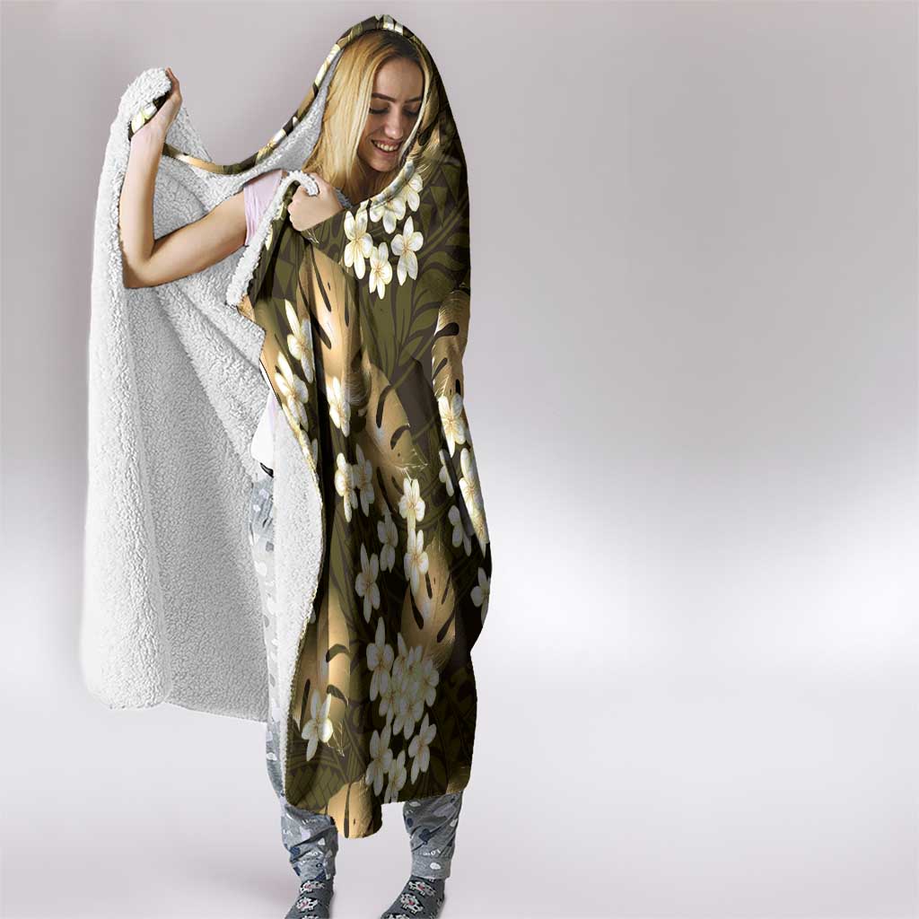 Gold Tropical Hawaii Hooded Blanket Seamless Monstera Plumeria Hawaiian Pattern - Polynesian Pride