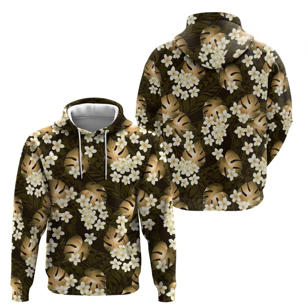 Gold Tropical Hawaii Hoodie Seamless Monstera Plumeria Hawaiian Pattern - Polynesian Pride