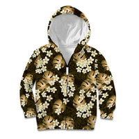 Gold Tropical Hawaii Kid Hoodie Seamless Monstera Plumeria Hawaiian Pattern LT14 Zip Hoodie Gold - Polynesian Pride