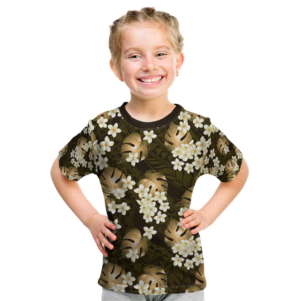 Gold Tropical Hawaii Kid T Shirt Seamless Monstera Plumeria Hawaiian Pattern LT14 Gold - Polynesian Pride