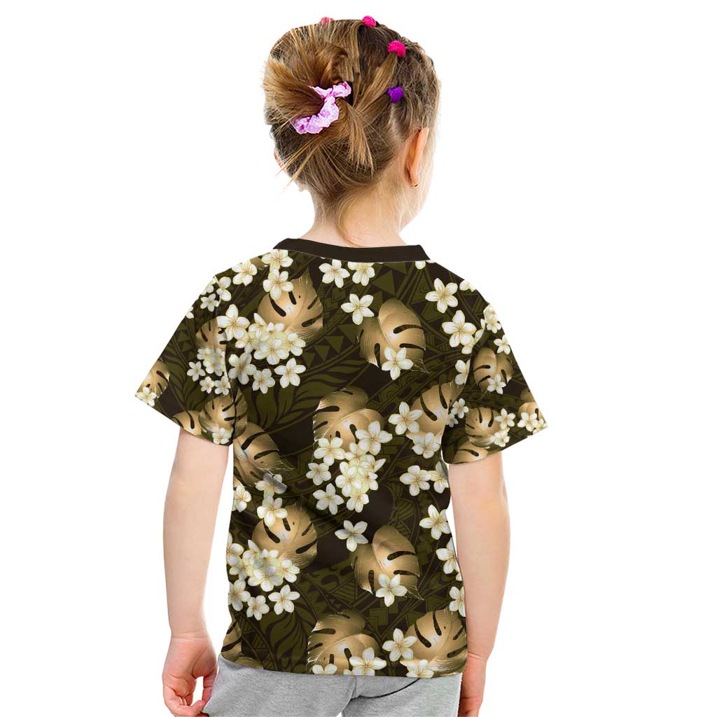 Gold Tropical Hawaii Kid T Shirt Seamless Monstera Plumeria Hawaiian Pattern LT14 - Polynesian Pride