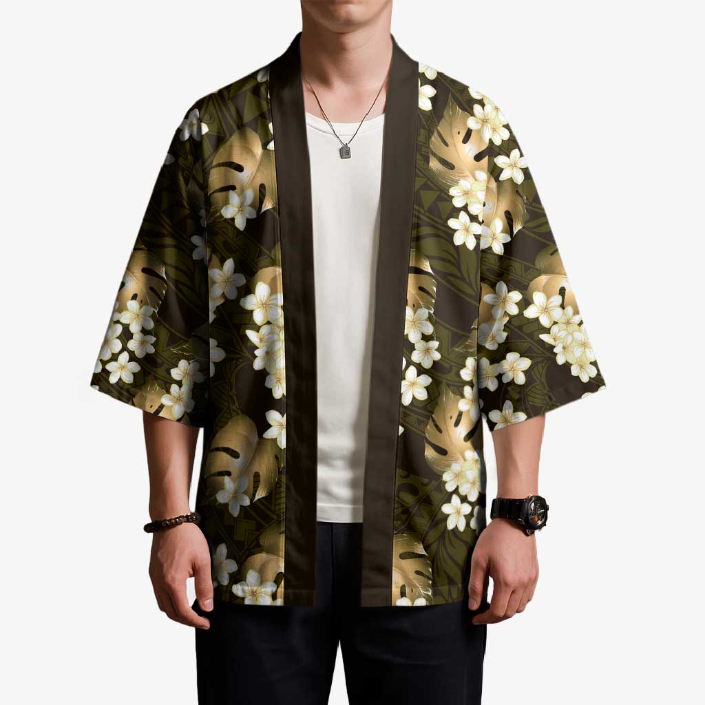 Gold Tropical Hawaii Kimono Seamless Monstera Plumeria Hawaiian Pattern - Polynesian Pride