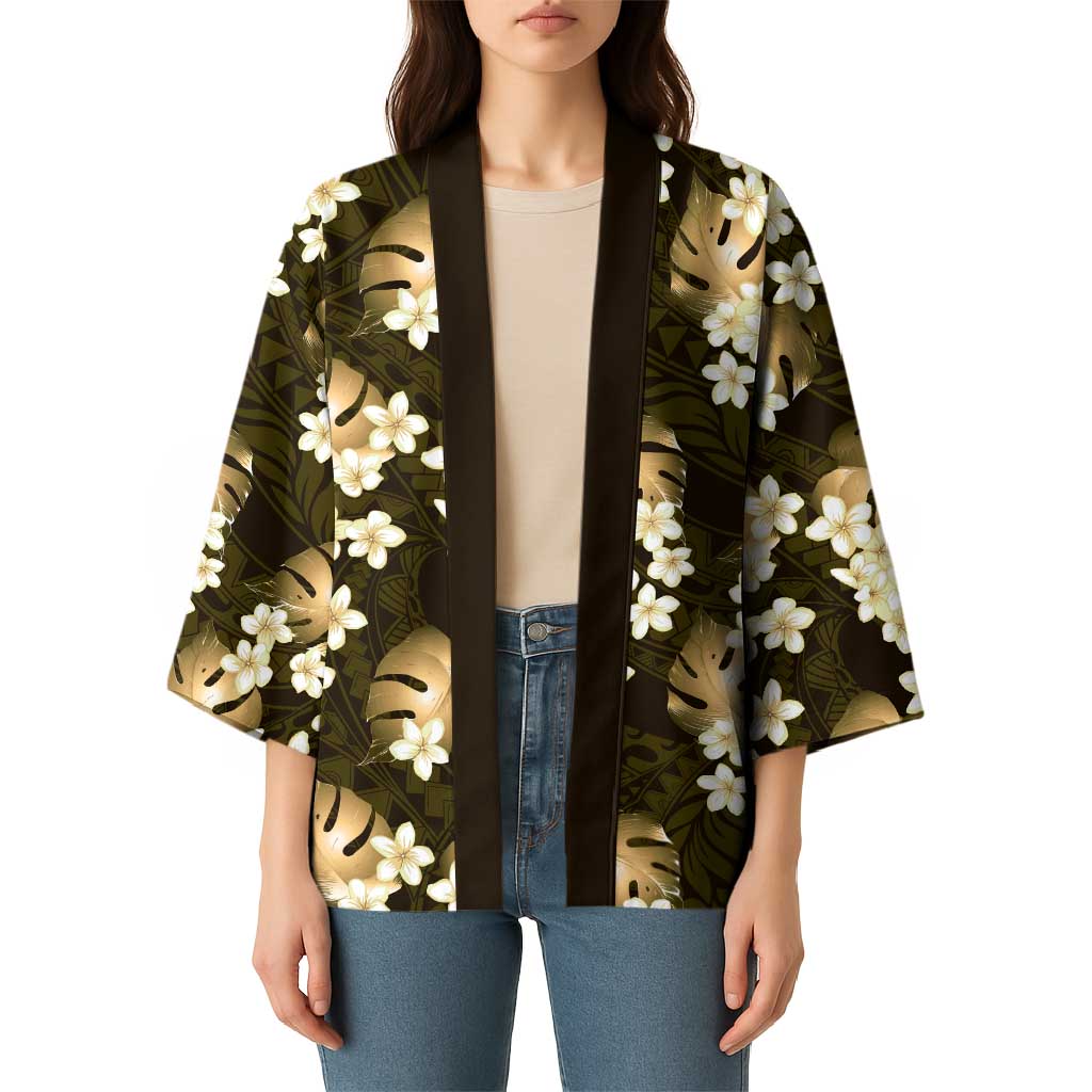 Gold Tropical Hawaii Kimono Seamless Monstera Plumeria Hawaiian Pattern - Polynesian Pride