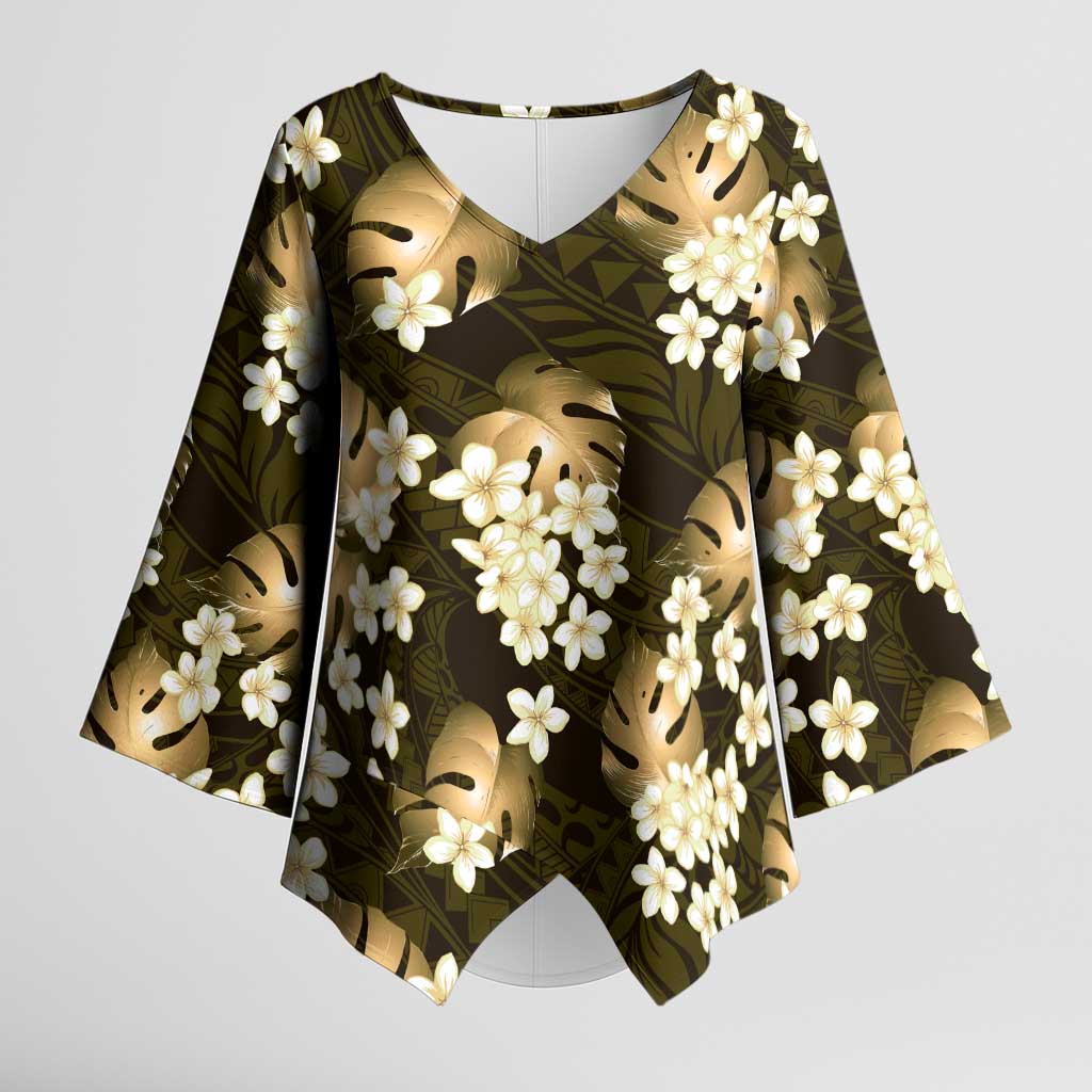 Gold Tropical Hawaii Kimono Sleeve Blouse Seamless Monstera Plumeria Hawaiian Pattern - Polynesian Pride