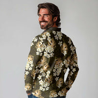 Gold Tropical Hawaii Long Sleeve Polo Shirt Seamless Monstera Plumeria Hawaiian Pattern LT14 - Polynesian Pride
