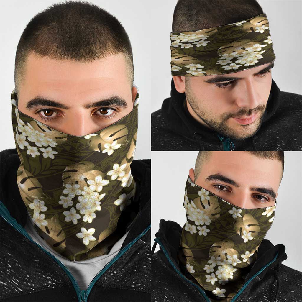 Gold Tropical Hawaii Neck Gaiter Seamless Monstera Plumeria Hawaiian Pattern - Polynesian Pride