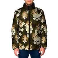 Gold Tropical Hawaii Padded Jacket Seamless Monstera Plumeria Hawaiian Pattern - Polynesian Pride