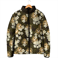 Gold Tropical Hawaii Padded Jacket Seamless Monstera Plumeria Hawaiian Pattern - Polynesian Pride